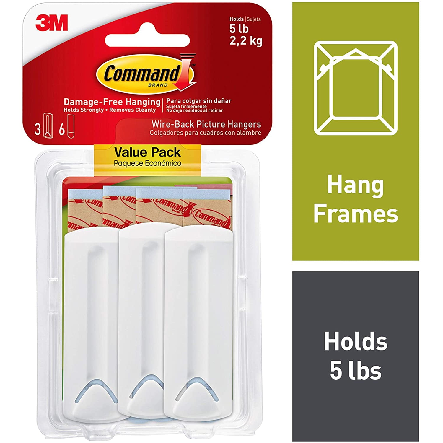Command Wire-Backed Picture Hanger [Removable]: 3-pack (White) [4-sets]