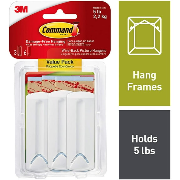 Command Wire-Backed Picture Hanger [Removable]: 3-pack (White) [4-sets]