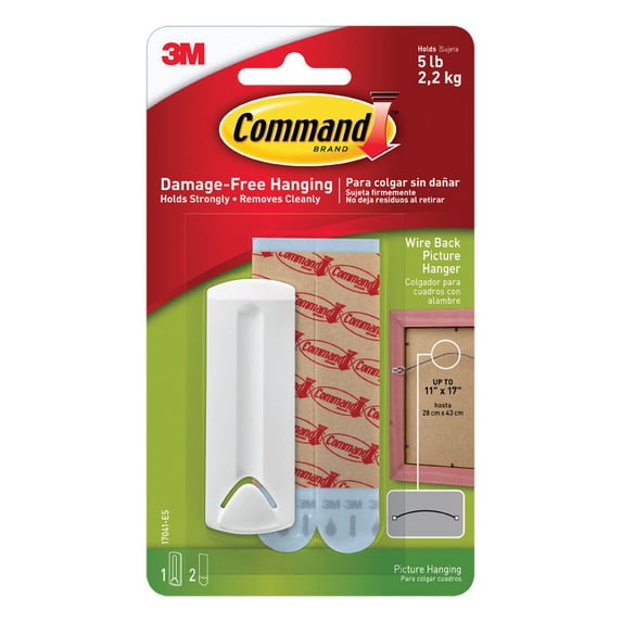 Command Wire-Backed Picture Hanger, White, Large, 1 Hanger, 2 Strips/Pack