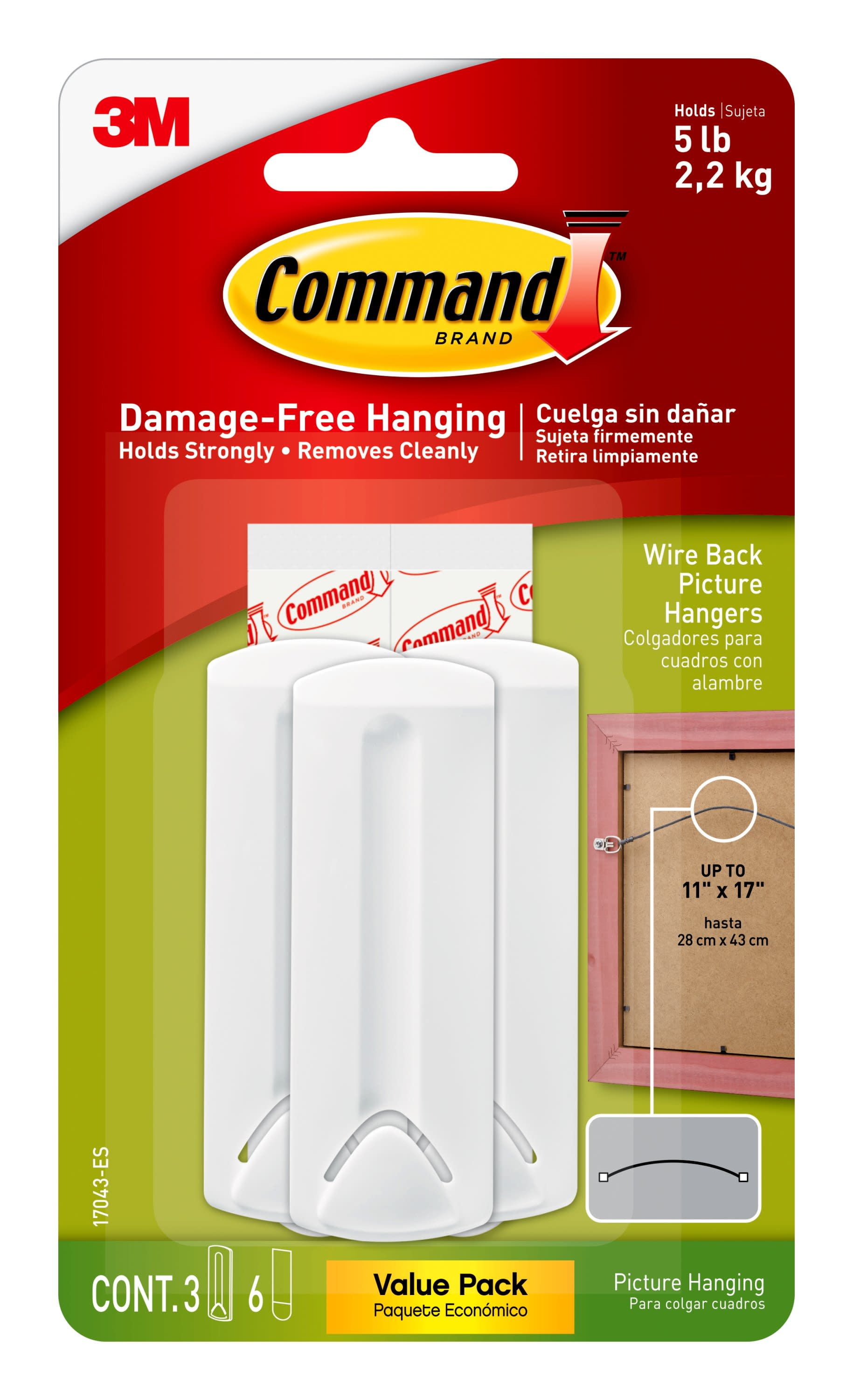 Command WireBacked Picture Hanging Hooks, White, Large 3 Hangers, 6