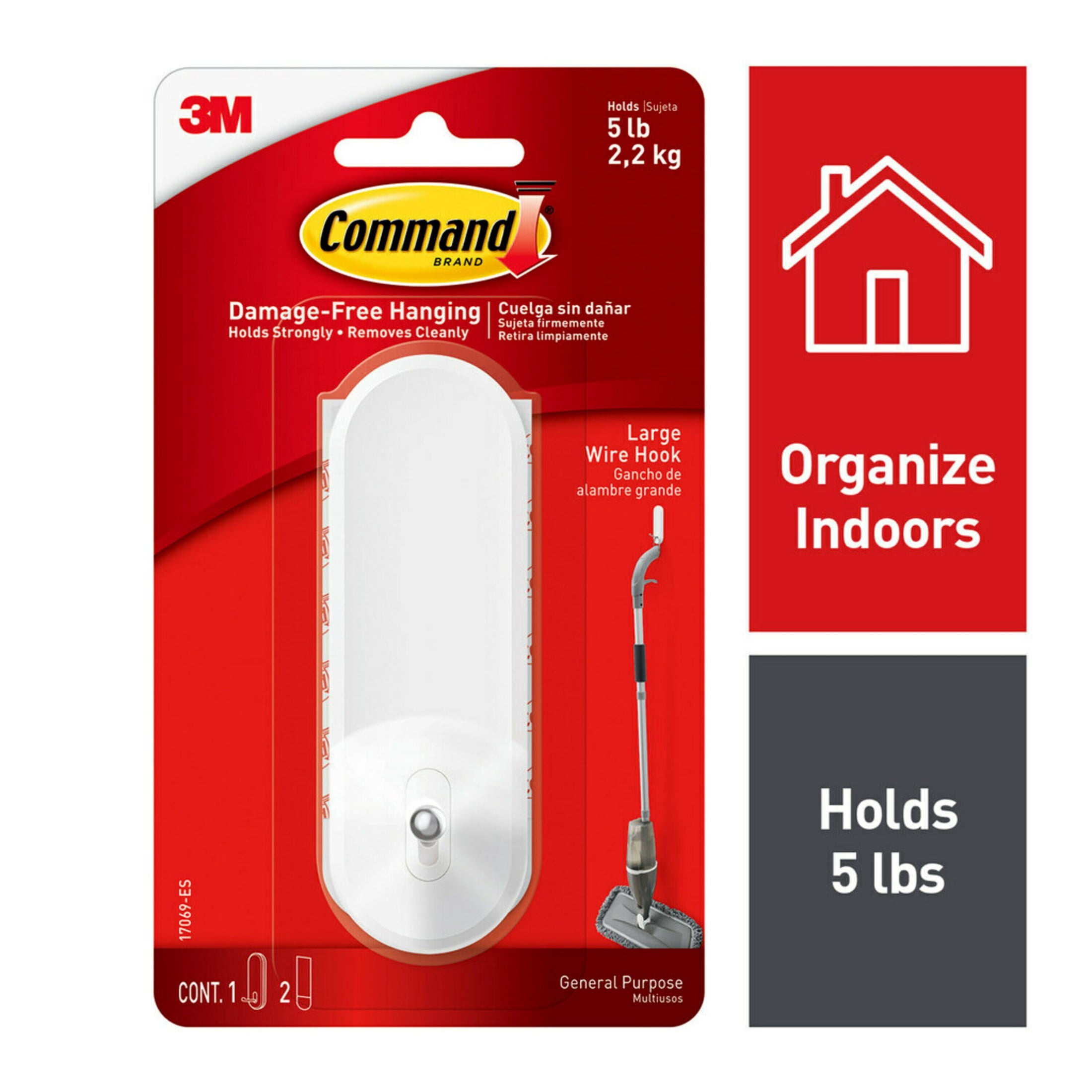 General Purpose Wire Hooks, Large, Metal, White, 5 lb Capacity, 3 Hooks and 8 Strips/Pack General Purpose Wire Hooks, Large, Metal, White, 5 lb Capacity, 3 Hooks and 8 Strips/Pack
