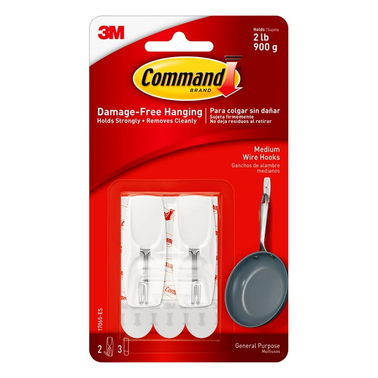 Command Medium Wire Hook 2/Pkg-2 White Hooks & 3 Strips