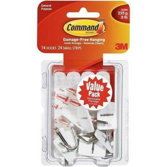 Command Wire Hook Heavy Duty Wall Hooks - Easy Installation, Adhesive - 14 Pack, White