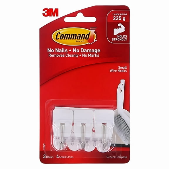 Command Wire Hooks, Small, White, 3-Hooks (Pack of 2)
