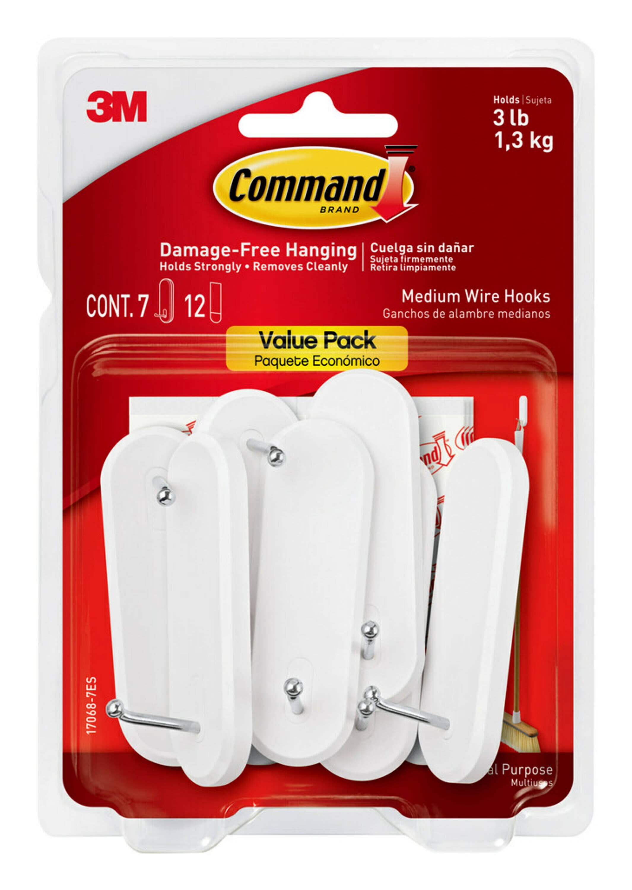 Command Wire Hooks Value Pack, Medium, White, 7 Wall Hooks 