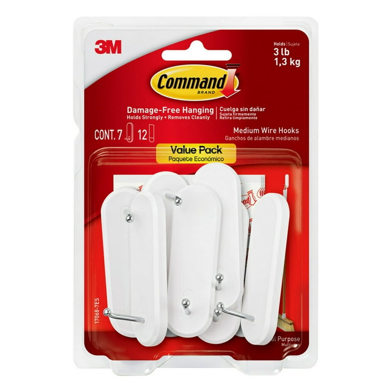 Command Medium Wire Hooks, White - 7 pack