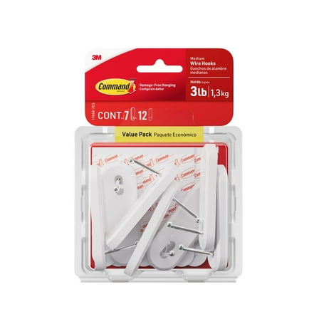 Command Wire Hooks Value Pack, Medium, White, 7 Wall Hooks