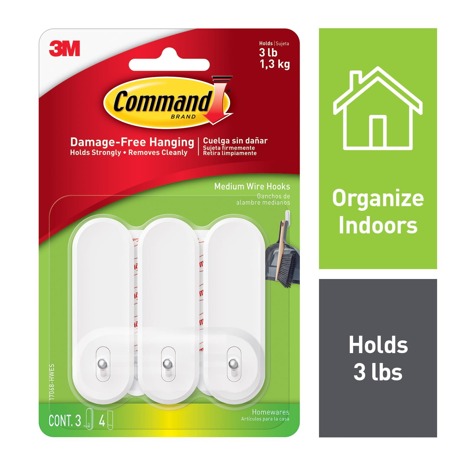 White Medium Metal Wire Hooks with Adhesive Strips