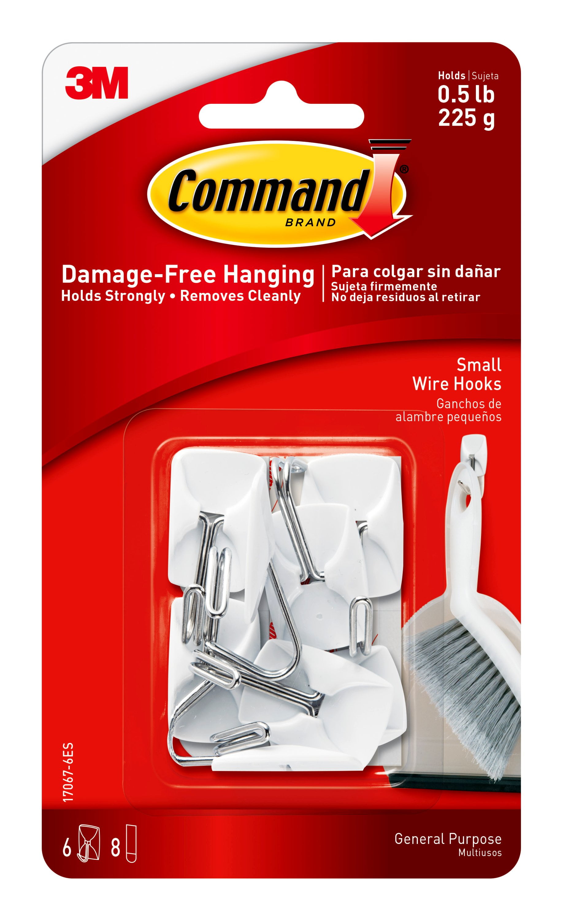 Command Wire Hooks, White, Small, 6 Hooks, 8 Strips/Pack 