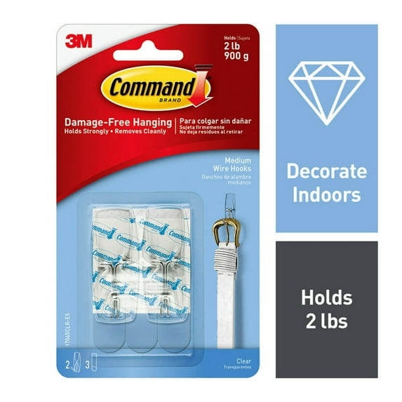 Command Wire Toggle Hooks, Clear, Medium, 2 Wall Hooks, Damage-Free Hanging