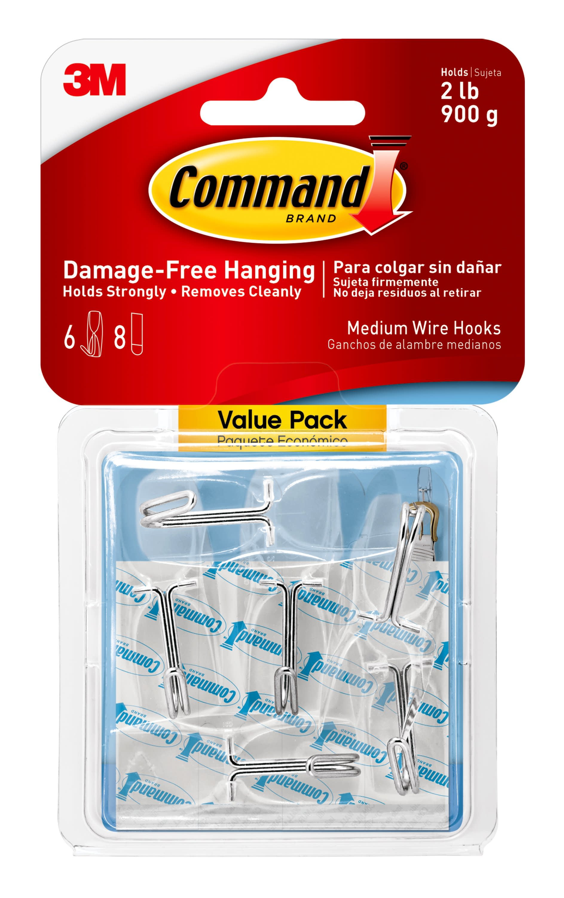 Command Wire Toggle Hooks, Clear, Medium, 6 Wall Hooks, Damage-Free Hanging  