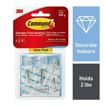 Command Wire Toggle Hooks, Clear, Medium, 6 Wall Hooks, Damage-Free Hanging