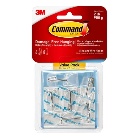 Command Wire Toggle Hooks, Clear, Medium, 6 Wall Hooks, Hang Dorm Decorations Damage-Free