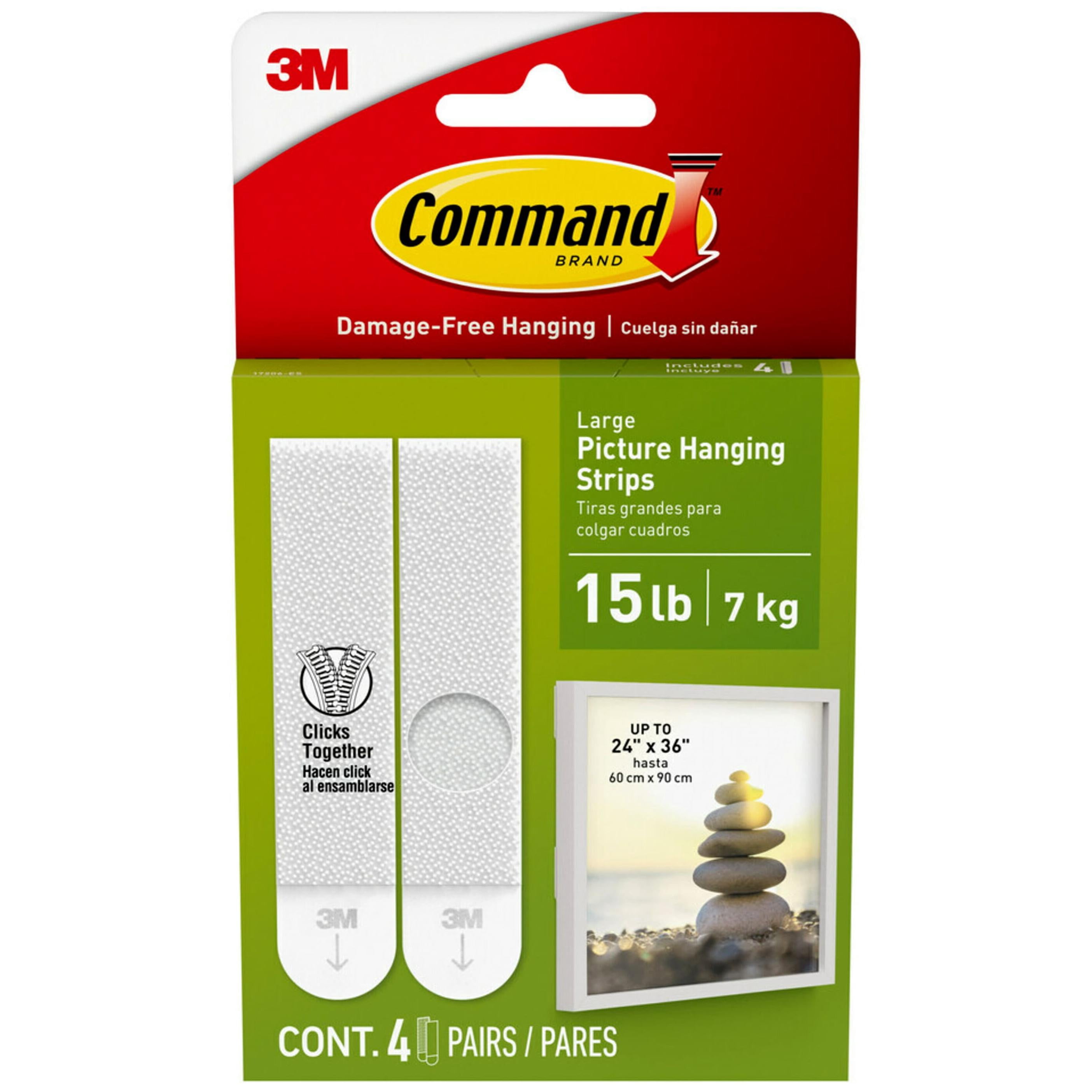 Command by 3m picture hanging strips, white, 2 pairs hold 8 pounds, hang without tools, 6 pairs (12), 4 pack