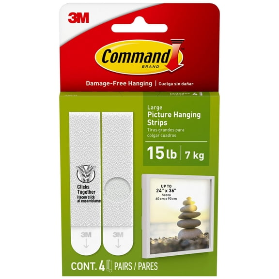 Command by 3m picture hanging strips, white, 2 pairs hold 8 pounds, hang without tools, 6 pairs (12), 4 pack