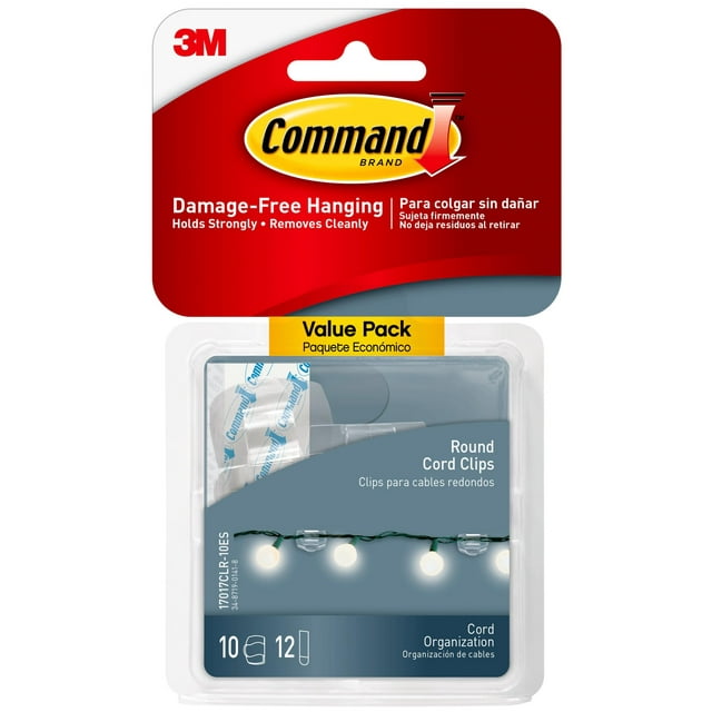Command clear round cord clips, 10 clips/pack,2 pack