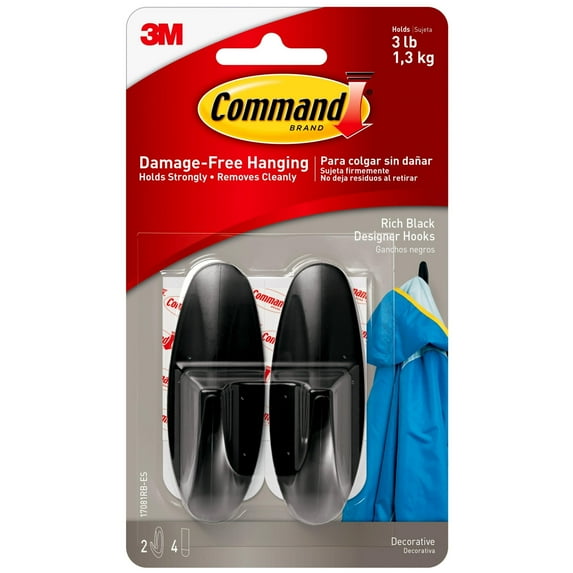 Command designer hooks, black, medium, 2 hooks, 4 strips/pack, 5 pack