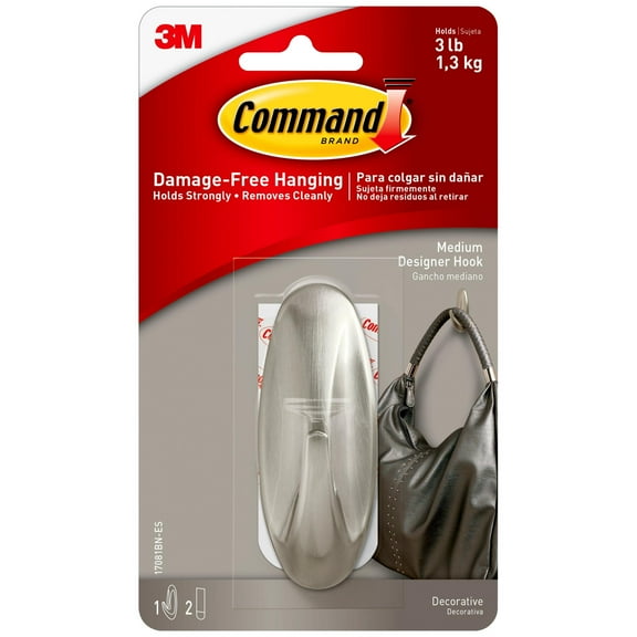 Command designer hooks, brushed nickel, medium, 1 hook, 2 strips/pack, 4 pack