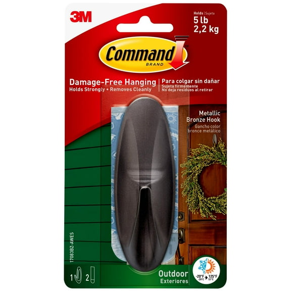 Command outdoor metallic bronze hook, large, 1 hook, 2 strips/pack, 6 pack