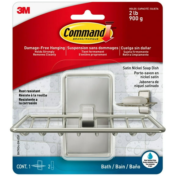 Command soap dish, satin nickel, 1 soap dish, 2 medium water-resistant strips/pack, 3 pack