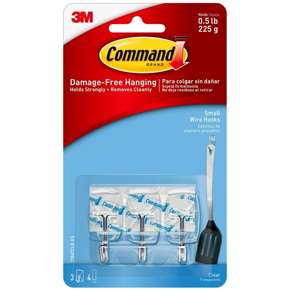 Command utensil hooks with clear strips, clear, small, 3 hooks, 4 strips/pack, 4 pack