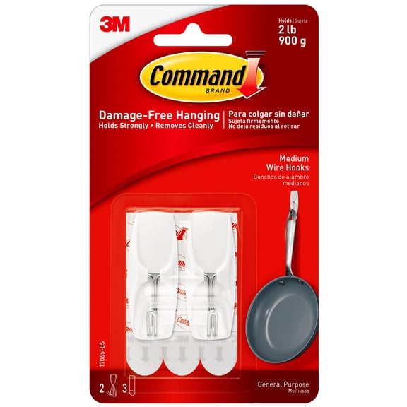 Command wire hook, white, medium, 2 hooks, 3 strips/pack, 5 pack
