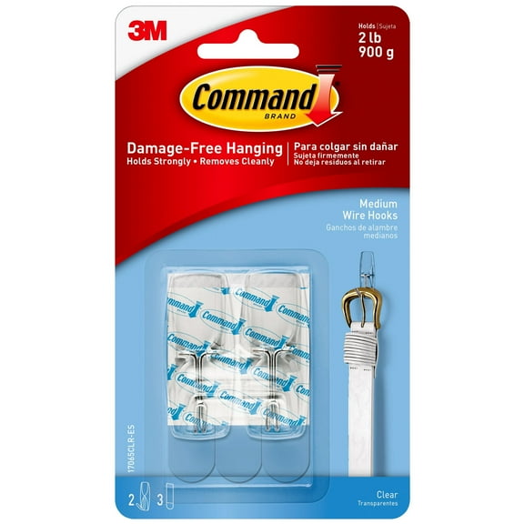 Command wire toggle hook, clear, medium, 2 hooks, 3 strips/pack, 3 pack