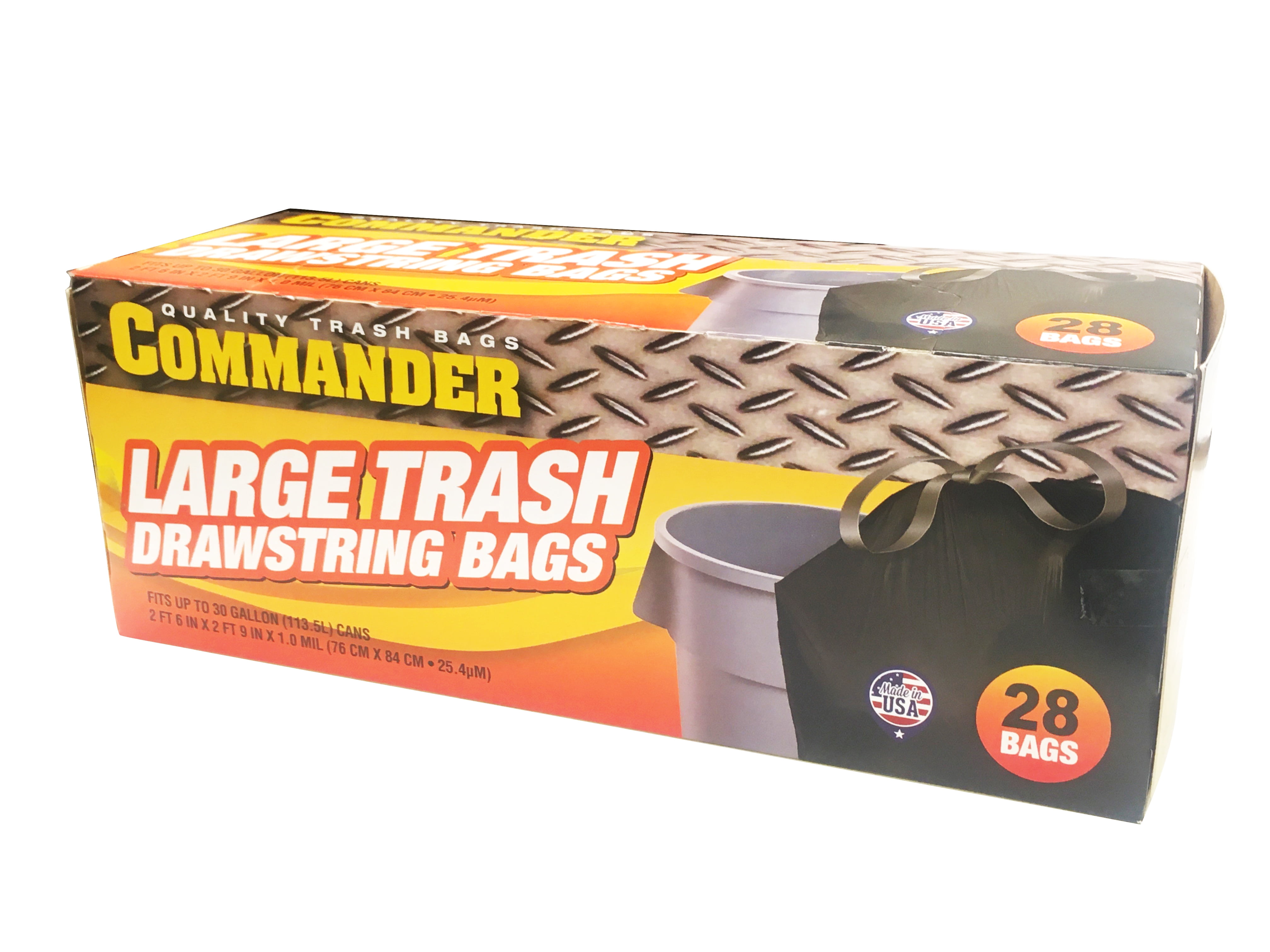 Commander 20-30 Gallon 1.0 Mil Black Drawstring Trash Bags - 30 x 33 - Pack of 28 - for Home, Kitchen, & Office