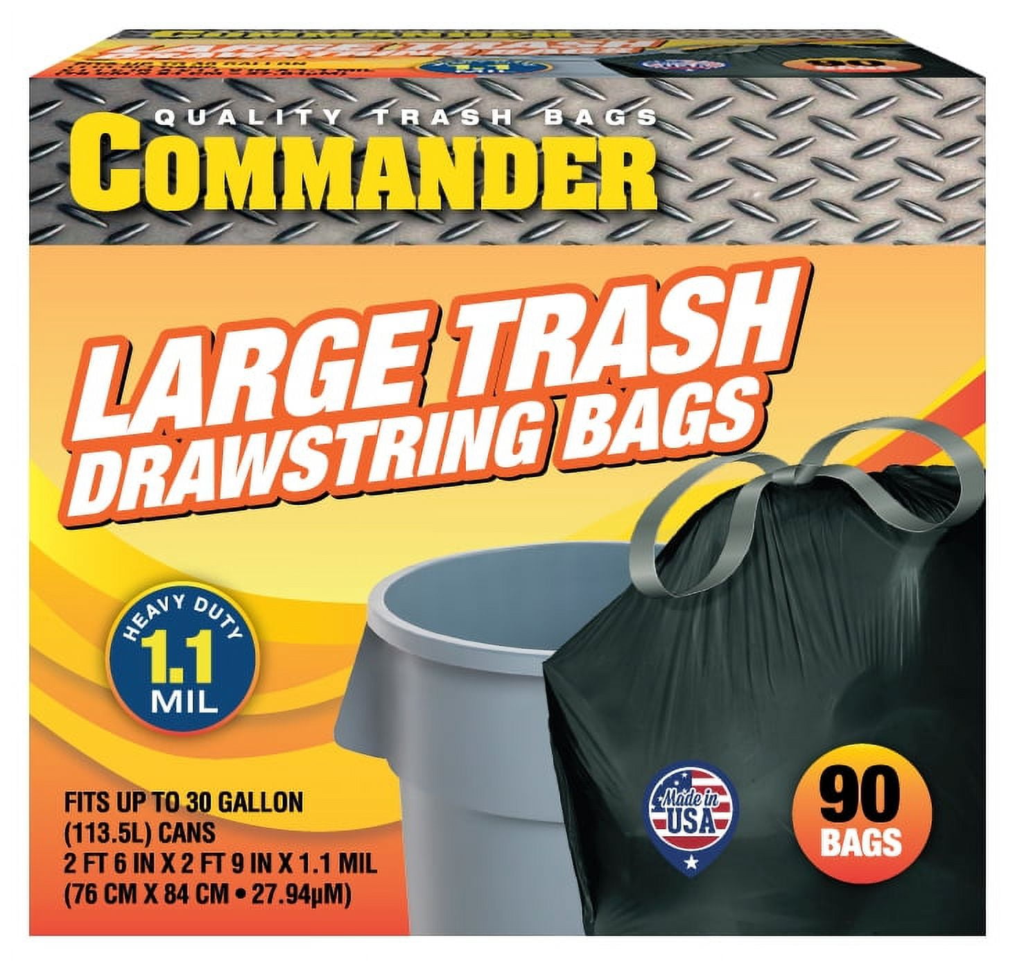 Commander 20-30 Gallon 1.1 MIL Black Tall Kitchen Drawstring Garbage Bags -  30 x 33 - Pack of 90 - For Home, Kitchen, Office, Bathroom, & Commercial  