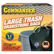 Commander 20-30 Gallon 1.1 MIL Black Tall Kitchen Drawstring Garbage Bags - 30" x 33" - Pack of 90 - For Home, Kitchen, Office, Bathroom, & Commercial
