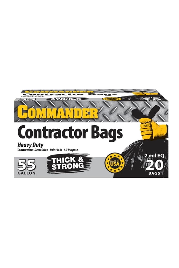 55 Gallon 2 MIL (eq) Heavy Duty Contractor Bags with Flap Ties - 36" x 56" with flaps - Pack of 20 - For Contractor, Industrial, & Outdoor