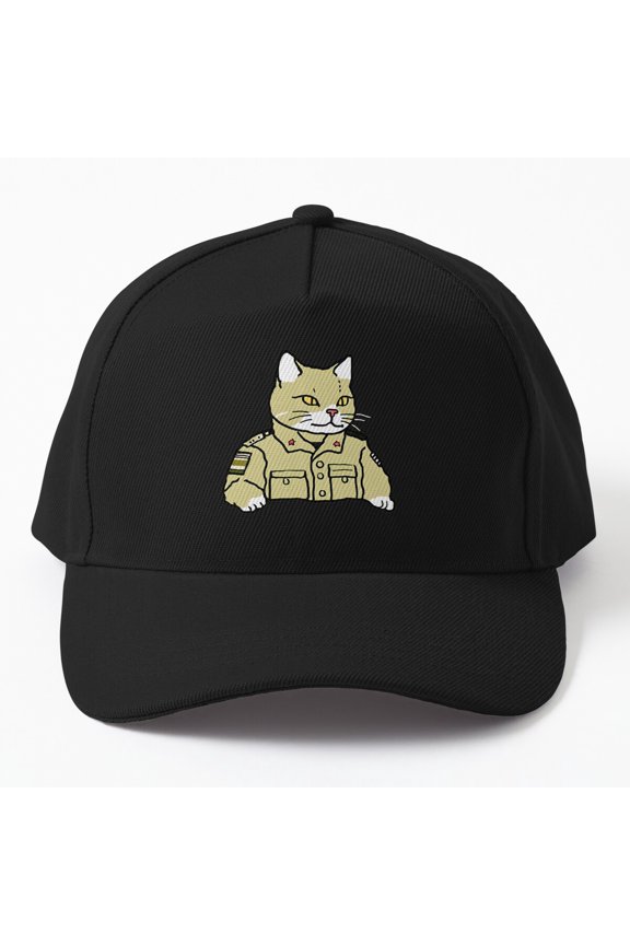 Commander Cat Baseball Hat, Uniformed Feline Leader Character Design, Classic Cap