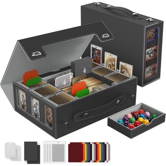 Commander Deck Box for MTG, Modular 9-in-1 Card Storage Box with 6-Deck Card Case, 2-Row Deck Case and Dice Tray Fits 1400+ Double-sleeved Cards with Alloy Lock for TCG/EDH, Black Grey
