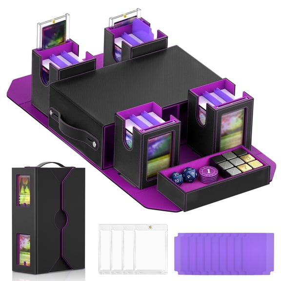 Commander Deck Box For Mtg  4-deck Modular Card Case With Dice Tray Holds 400+ Double-sleeved Cards Portable Trading Storage 35pt Magnetic Holders Dividers Display Window Tcg/edh