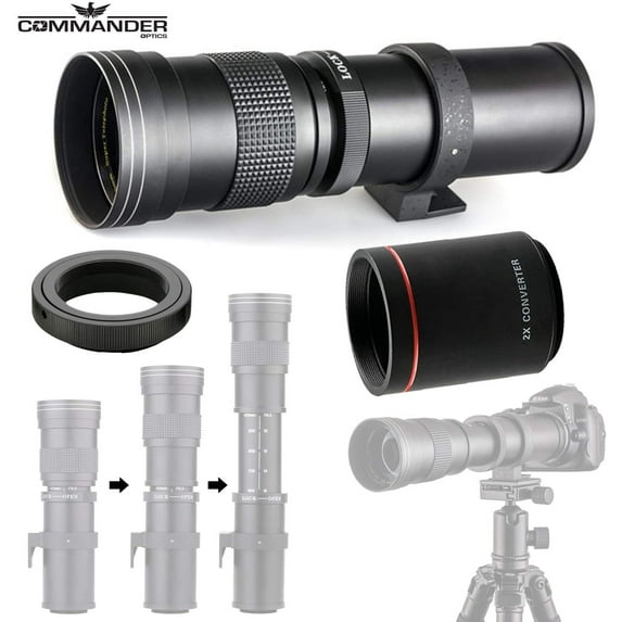 Commander Optics 420-800mm (w/ 2X- 840-1600mm) f/8.3-16 HD Telephoto Zoom Lens for Canon M100, M10, M6, M5, M3, M2 and EOS-M Mirrorless Digital Cameras