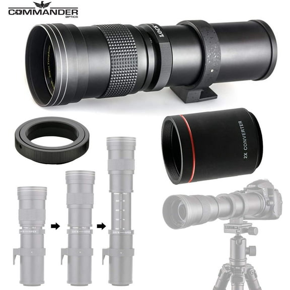 Commander Optics 420-800mm (w/ 2X- 840-1600mm) f/8.3-16 HD Telephoto Zoom Lens for Canon EF/EF-S Mount Cameras