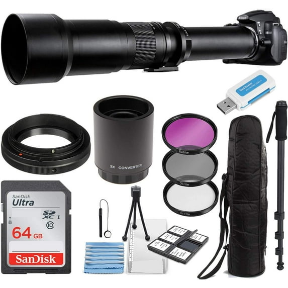 Commander Optics 650-1300mm f/8 Telephoto Zoom Lens for Canon EOS EF-S DSLR + Essential Accessory Kit