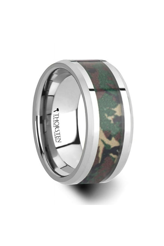Commando Tungsten Wedding Ring With Military Style Jungle Camouflage Inlay
