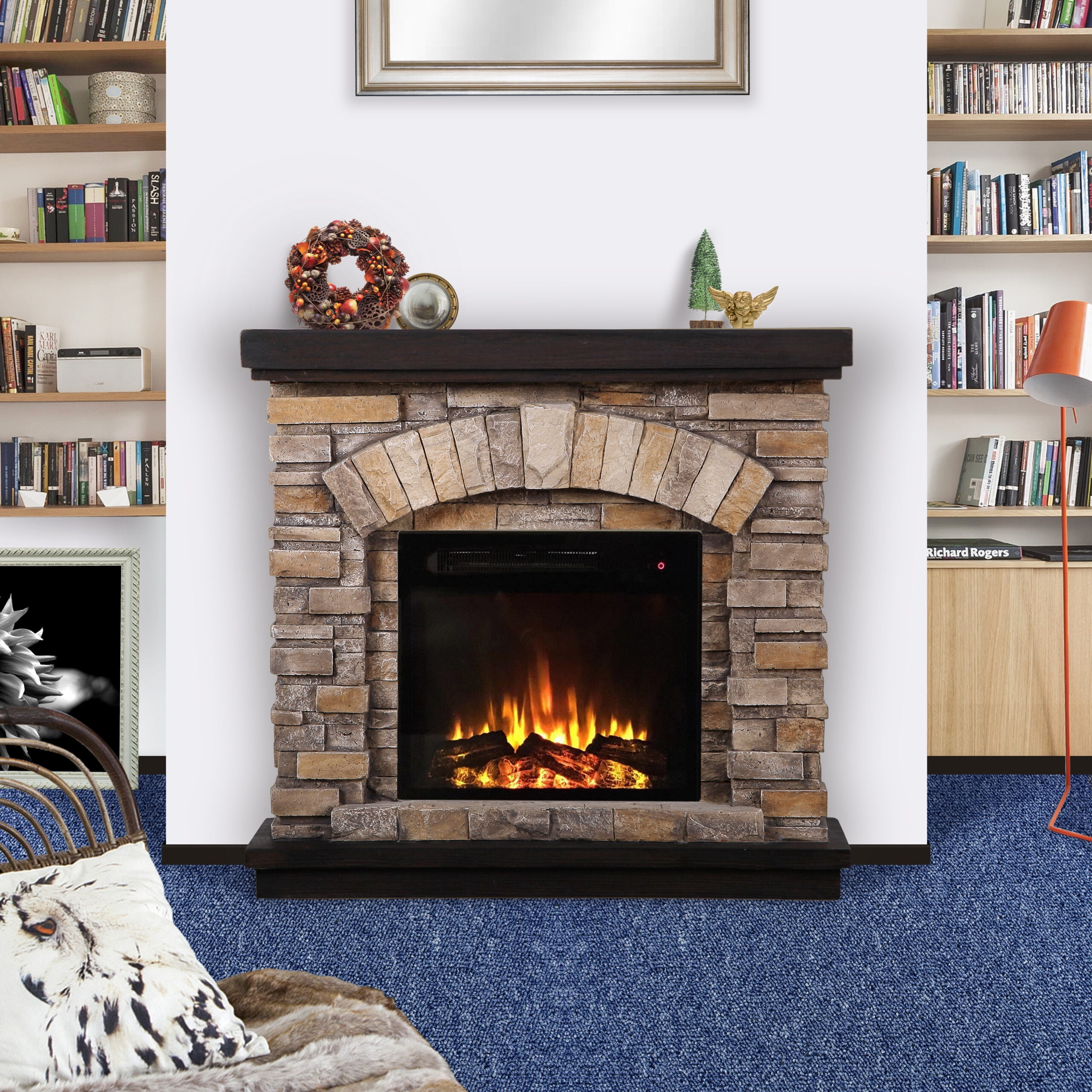 Commas Indoor 3D Electric Fireplace with Log Heat, 36