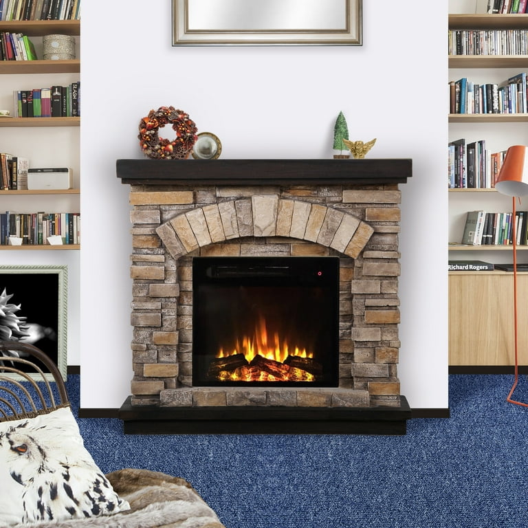 Commas Indoor 3D Electric Fireplace with Log Heat, 36