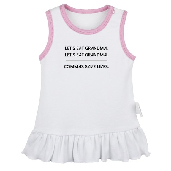 Commas Save Lives Funny Dresses For Baby, Newborn Babies Skirts, Infant Princess Dress, 0-24M Kids Graphic Clothes (White Sleeveless Dresses, 6-12 Months)