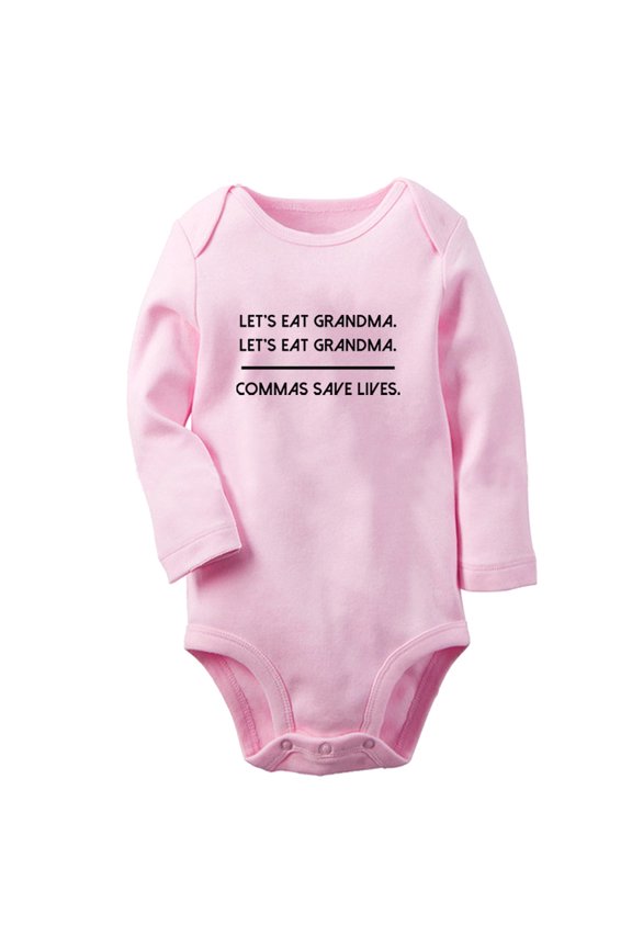 Commas Save Lives Funny Rompers, Newborn Baby Unisex Bodysuits, Infant Jumpsuits, Toddler 0-12 Months Kids Long Sleeves Oufits (Pink, 6-12 Months)