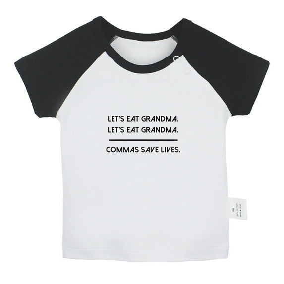 Commas Save Lives Funny T shirt For Baby, Newborn Babies T-shirts, Infant Tops, 0-24M Kids Graphic Tees Clothing (Short Black Raglan T-shirt, 12-18 Months)