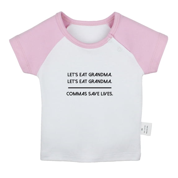 Commas Save Lives Funny T shirt For Baby, Newborn Babies T-shirts, Infant Tops, 0-24M Kids Graphic Tees Clothing (Short Pink Raglan T-shirt, 0-6 Months)