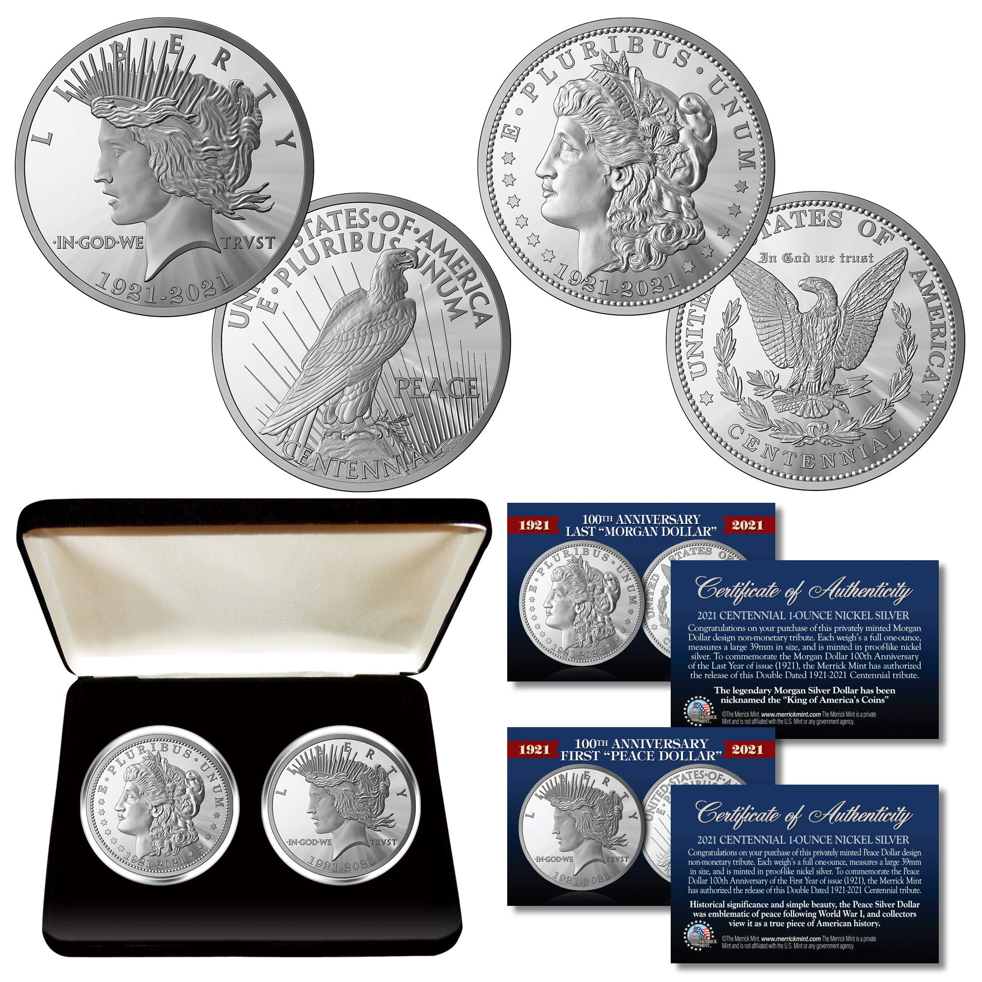 MERRICK MINT Commemorating 100th Anniversary of final MORGAN DOLLAR & first PEACE DOLLAR wBOX