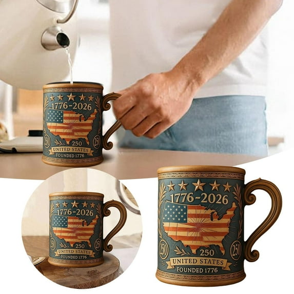 Commemorative 3D Journey Of The United States 250th Anniversary Patriotic Veteran Glass Mug Cup