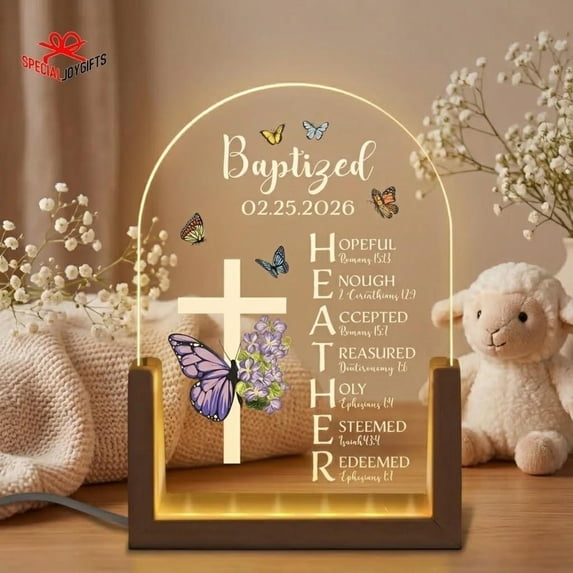 Commemorative Baptism Acrylic Table Light Personalized Christian Faith LED Decor Religious Keepsake Gift For Godparents And Adults