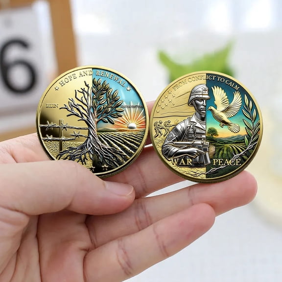 Commemorative Coin, War and Peace Gold-Plated Metal collection, Historical Conflict Resolution Keepsake, Limited Edition Collector Gift for Birthday Anniversary