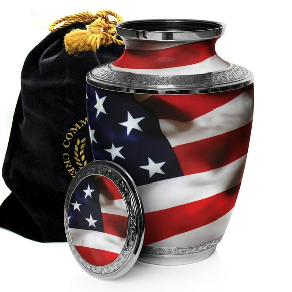 Commemorative Cremation Urns American Flag Metal 200 cu Keepsake Cremation Urn