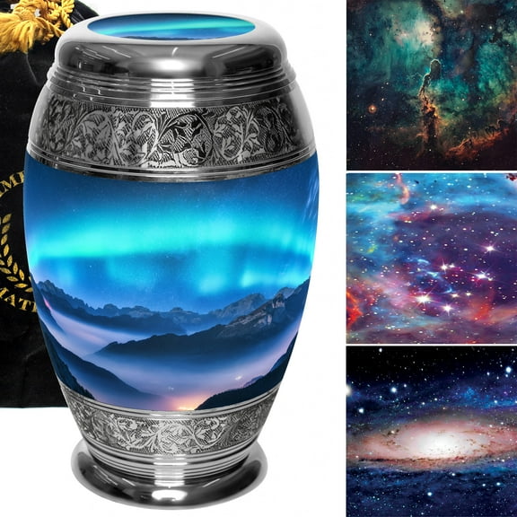Commemorative Cremation Urns Aurora Borealis Metal 200 cu Keepsake Cremation Urn